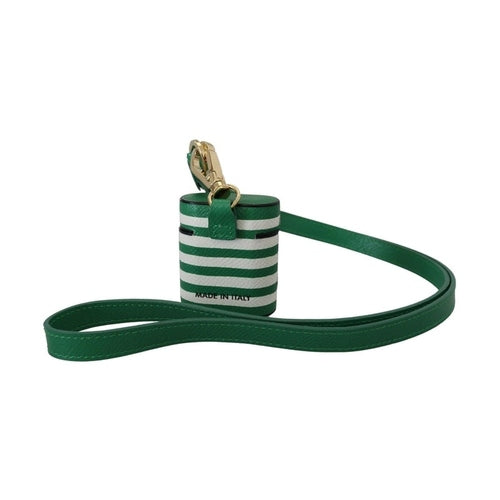 Dolce & Gabbana Green Leather Strap Gold Metal Logo Airpods Case