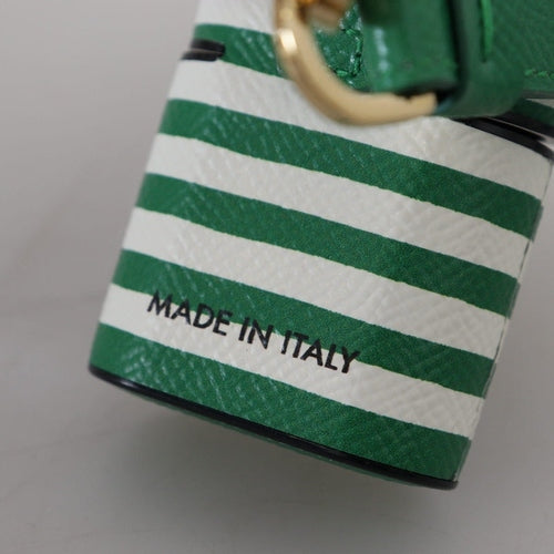Dolce & Gabbana Green Leather Strap Gold Metal Logo Airpods Case