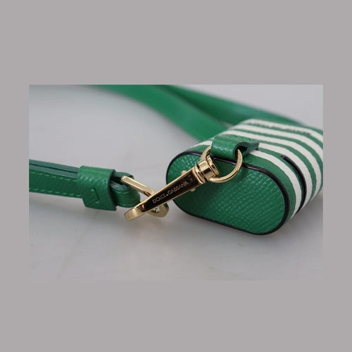 Dolce & Gabbana Green Leather Strap Gold Metal Logo Airpods Case