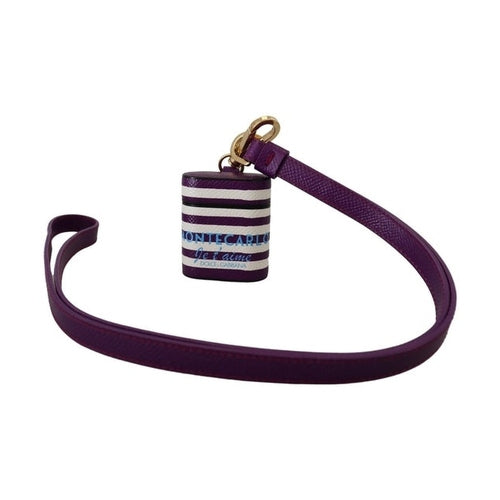 Dolce & Gabbana Purple Leather Strap Gold Metal Logo Airpods Case