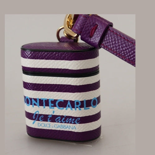 Dolce & Gabbana Purple Leather Strap Gold Metal Logo Airpods Case