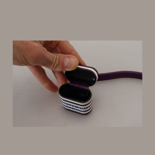 Dolce & Gabbana Purple Leather Strap Gold Metal Logo Airpods Case