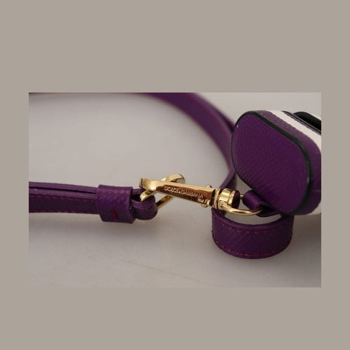 Dolce & Gabbana Purple Leather Strap Gold Metal Logo Airpods Case