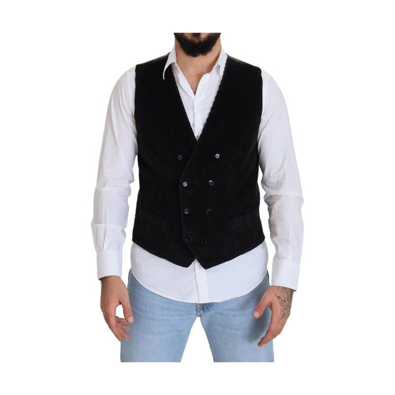 Dolce & Gabbana Black Cotton Double Breasted Waistcoat Vest