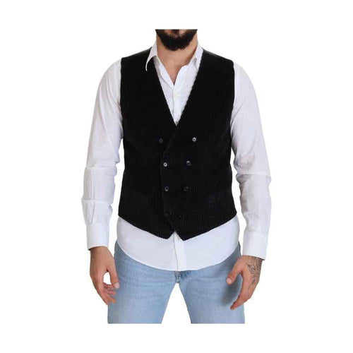 Black Cotton Double Breasted Waistcoat Vest
