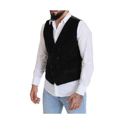 Black Cotton Double Breasted Waistcoat Vest