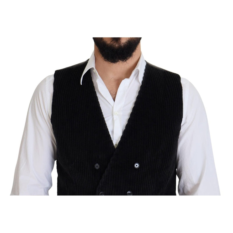 Dolce & Gabbana Black Cotton Double Breasted Waistcoat Vest