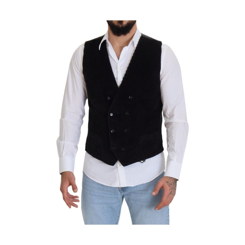 Dolce & Gabbana Black Cotton Double Breasted Waistcoat Vest