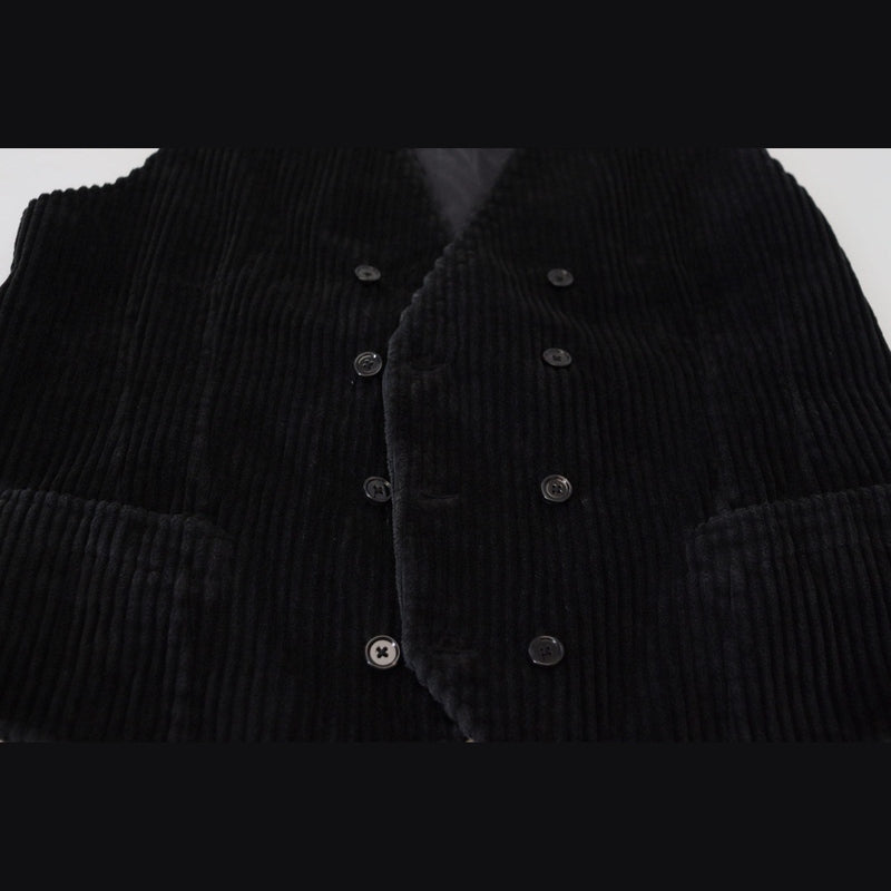 Dolce & Gabbana Black Cotton Double Breasted Waistcoat Vest