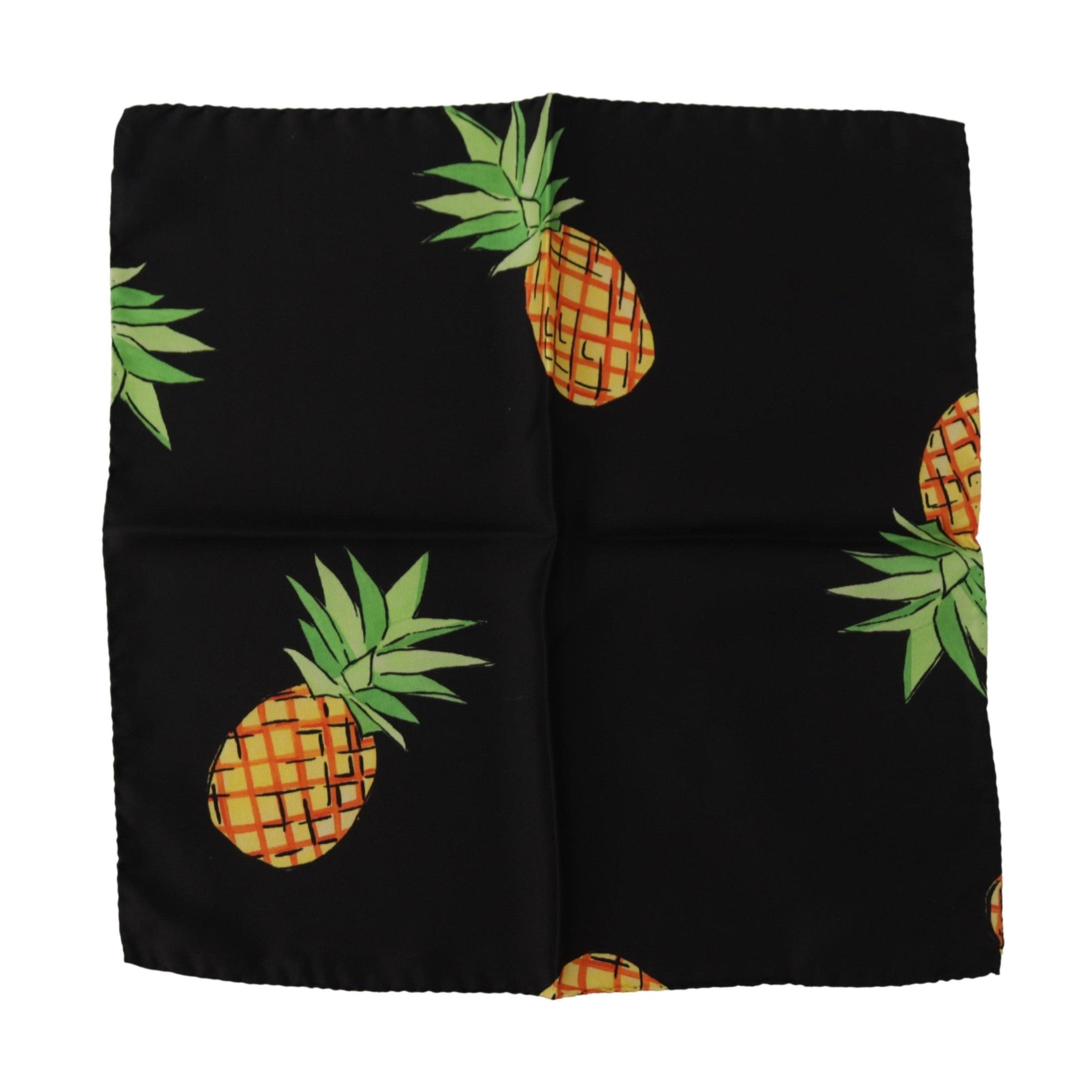 Dolce & Gabbana Black Pineapple Printed Square Handkerchief  Scarf