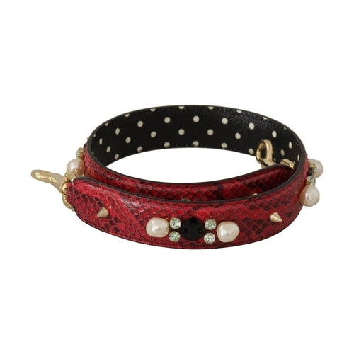 Dolce & Gabbana Red Exotic Leather Crystals Bag Shoulder Strap