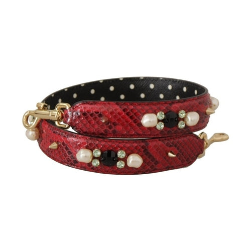 Dolce & Gabbana Red Exotic Leather Crystals Bag Shoulder Strap