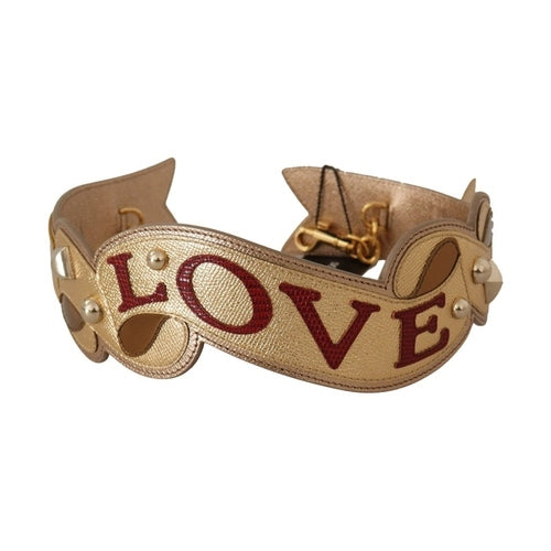 Dolce & Gabbana Gold Leather LOVE Patch Bag Shoulder Strap
