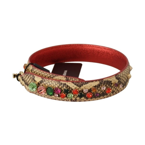Beige Exotic Leather Crystals Shoulder Strap