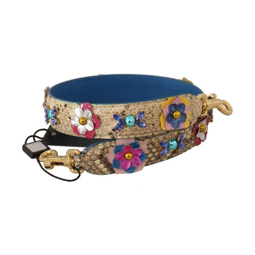 Dolce & Gabbana Beige Python Leather Floral Studded Shoulder Strap