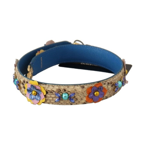 Dolce & Gabbana Beige Python Leather Floral Studded Shoulder Strap