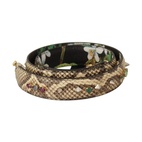 Dolce & Gabbana Beige Exotic Leather Crystals Reversible Shoulder Strap