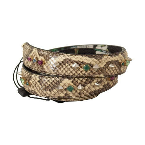 Beige Exotic Leather Crystals Reversible Shoulder Strap