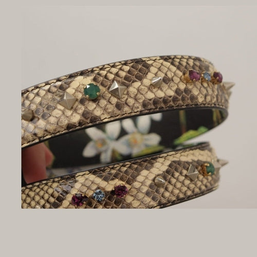 Dolce & Gabbana Beige Exotic Leather Crystals Reversible Shoulder Strap