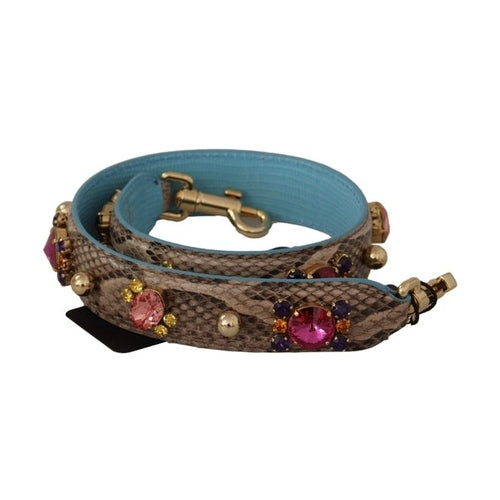 Dolce & Gabbana Brown Exotic Leather Crystals Shoulder Strap