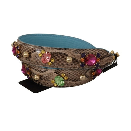 Dolce & Gabbana Brown Exotic Leather Crystals Shoulder Strap