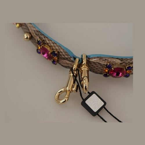 Dolce & Gabbana Brown Exotic Leather Crystals Shoulder Strap