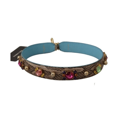 Dolce & Gabbana Brown Exotic Leather Crystals Shoulder Strap
