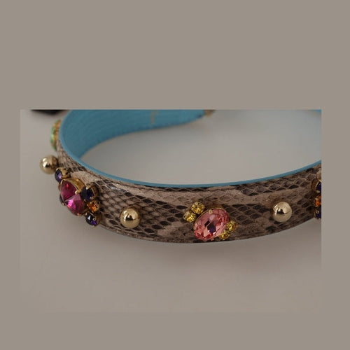 Dolce & Gabbana Brown Exotic Leather Crystals Shoulder Strap