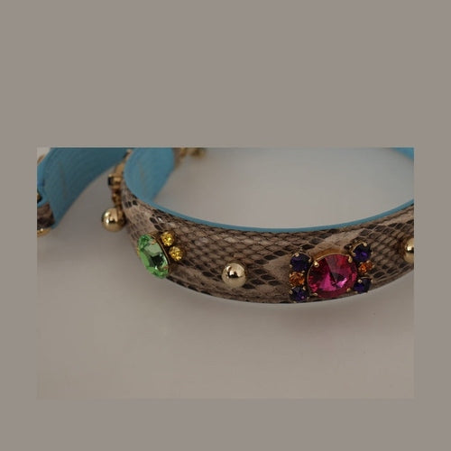 Dolce & Gabbana Brown Exotic Leather Crystals Shoulder Strap