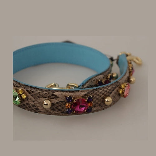 Dolce & Gabbana Brown Exotic Leather Crystals Shoulder Strap