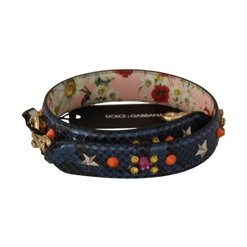 Dolce & Gabbana Blue Exotic Leather Crystals Reversible Shoulder Strap