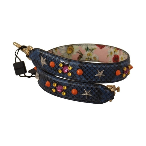 Dolce & Gabbana Blue Exotic Leather Crystals Reversible Shoulder Strap