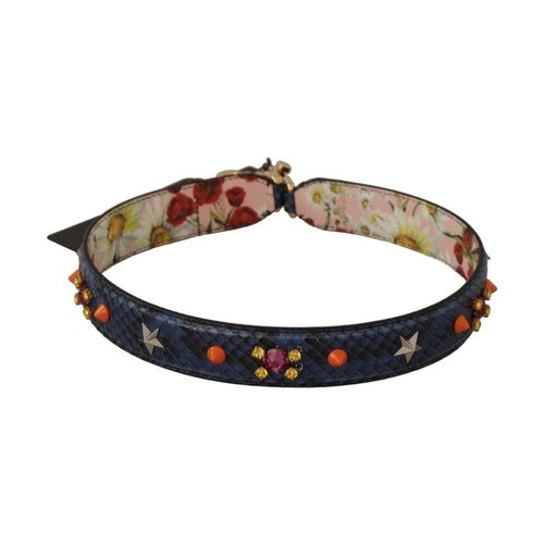 Dolce & Gabbana Blue Exotic Leather Crystals Reversible Shoulder Strap