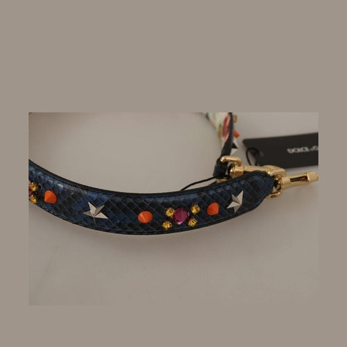 Dolce & Gabbana Blue Exotic Leather Crystals Reversible Shoulder Strap
