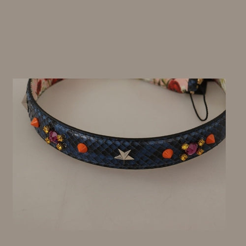 Dolce & Gabbana Blue Exotic Leather Crystals Reversible Shoulder Strap
