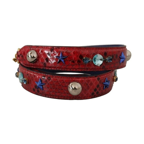 Dolce & Gabbana Red Exotic Leather Crystals Shoulder Strap