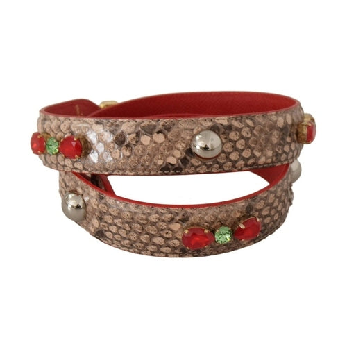 Dolce & Gabbana Brown Python Leather Crystals Shoulder Strap