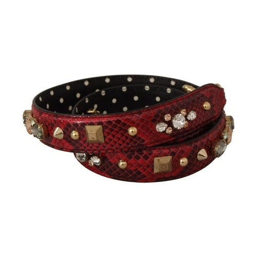 Dolce & Gabbana Red Python Leather Crystals Reversible Shoulder Strap