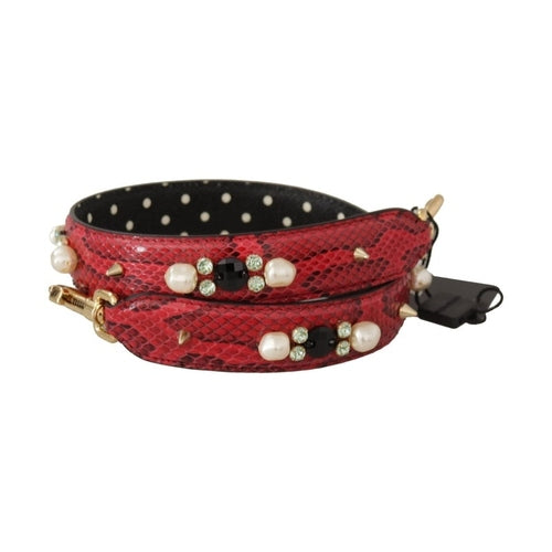 Dolce & Gabbana Red Python Leather Crystals Reversible Shoulder Strap