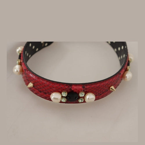 Dolce & Gabbana Red Python Leather Crystals Reversible Shoulder Strap