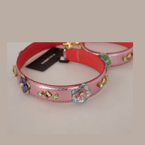 Dolce & Gabbana Metallic Pink Leather Studded Shoulder Strap