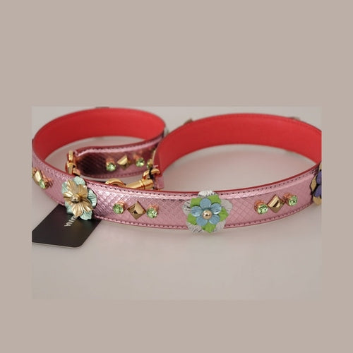 Dolce & Gabbana Metallic Pink Leather Studded Shoulder Strap