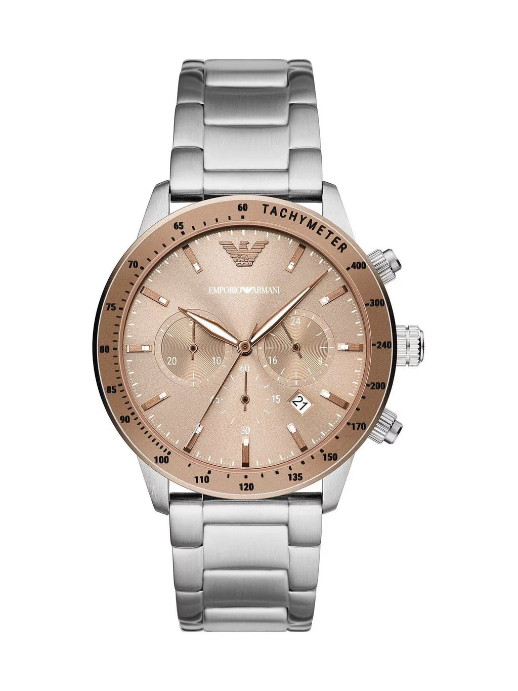Emporio Armani Bronze and Silver Steel Chronograph Watch