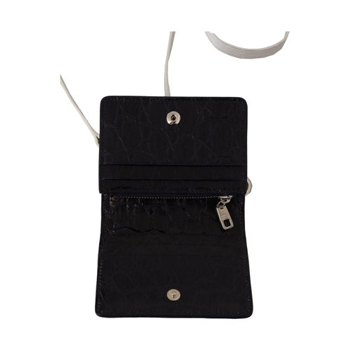 Dolce & Gabbana Blue White Caiman Leather Strap Card Holder Wallet