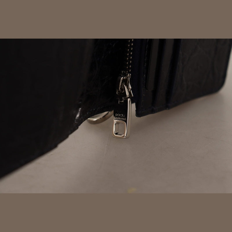 Dolce & Gabbana Blue White Caiman Leather Strap Card Holder Wallet