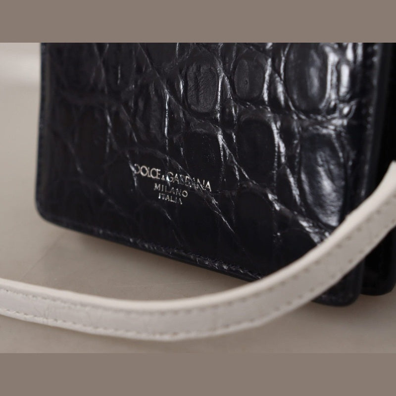 Dolce & Gabbana Blue White Caiman Leather Strap Card Holder Wallet
