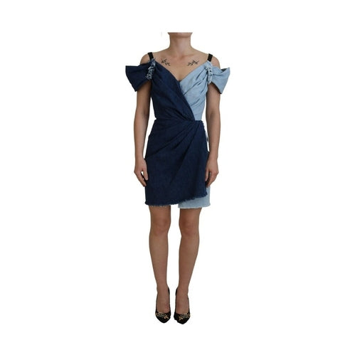 Dolce & Gabbana Two Tone Blue Patchwork Denim Mini Dress