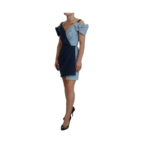 Dolce & Gabbana Two Tone Blue Patchwork Denim Mini Dress