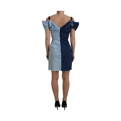 Dolce & Gabbana Two Tone Blue Patchwork Denim Mini Dress
