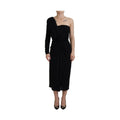 Dolce & Gabbana Black Wrap Sheath One Shoulder Wool Dress